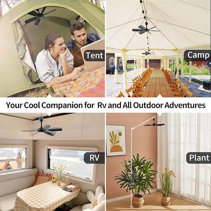17.7" Inch Portable Ceiling Fan with Remote Control Timing 3 Speed,USB Plug In,5V DC Powered,6 Blades,Indoor/Outdoor RV