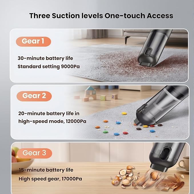 17000Pa Cordless Handheld Vacuum Cleaner, AI Brushless Motor with HD Display, One-Touch Dust Emptying, Lightweight for Home &