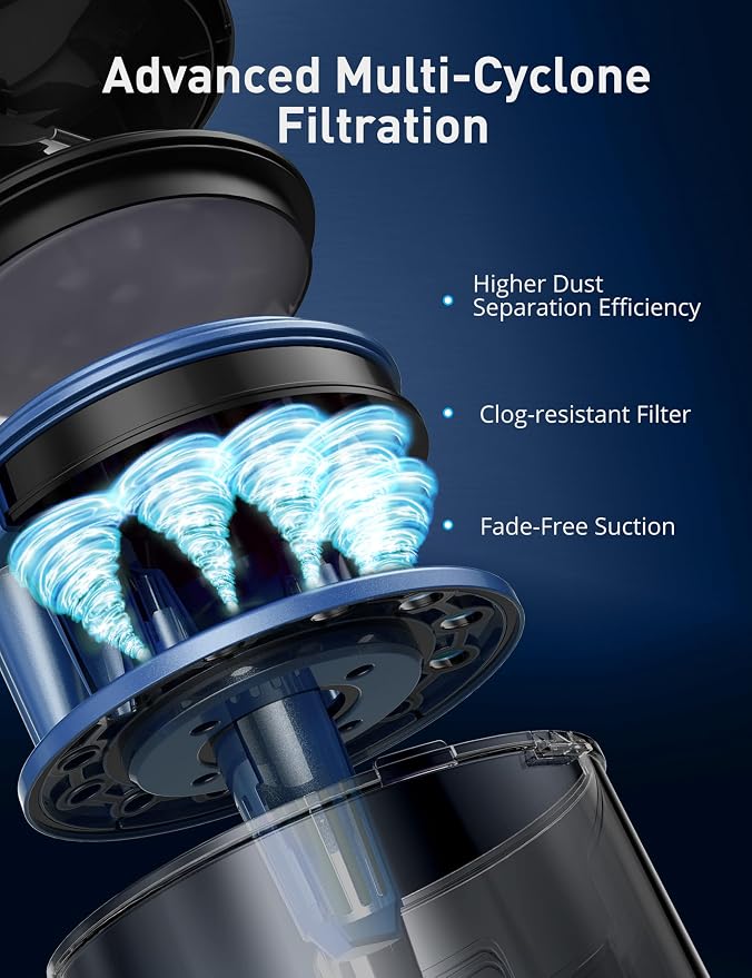 1700W Canister Vacuum Cleaner, 45Kpa Bagless Vacuum Cleaner, Multi-Cyclonic Filtration, 2 Anti-Allergen HEPA Filters, 3.5QT