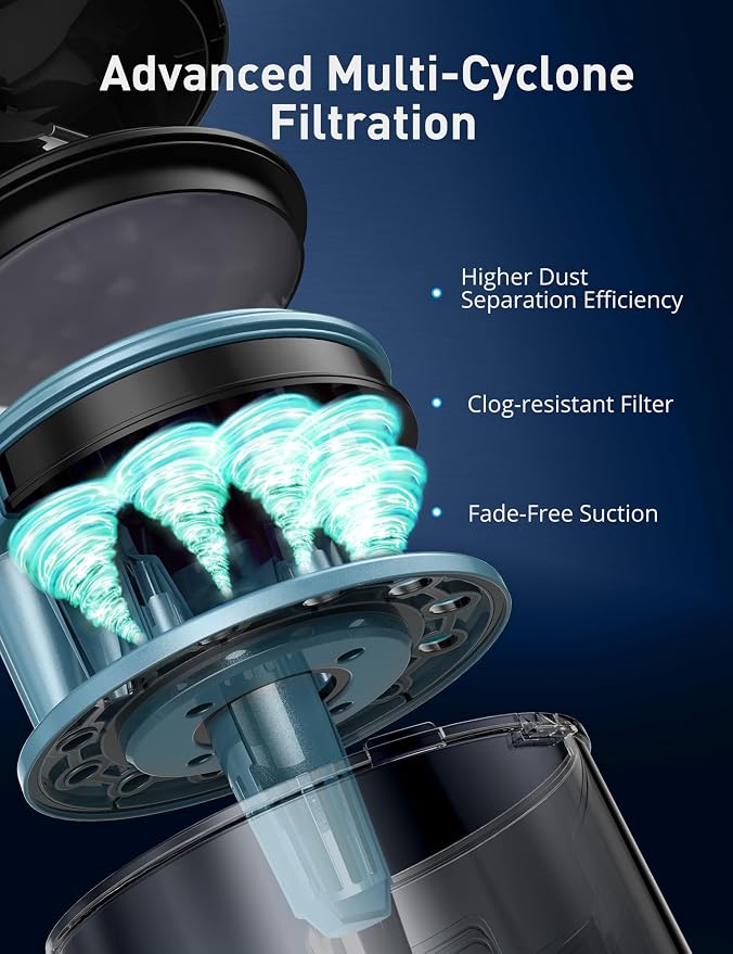 1700W Canister Vacuum Cleaner, 45Kpa Bagless Vacuum Cleaner, Multi-Cyclonic Filtration, 2 Anti-Allergen HEPA, alternate view