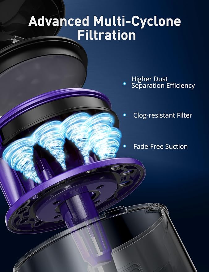 1700W Canister Vacuum Cleaner, 45Kpa Bagless Vacuum Cleaner, Multi-Cyclonic Filtration, 2 Anti-Allergen HEPA, alternate view