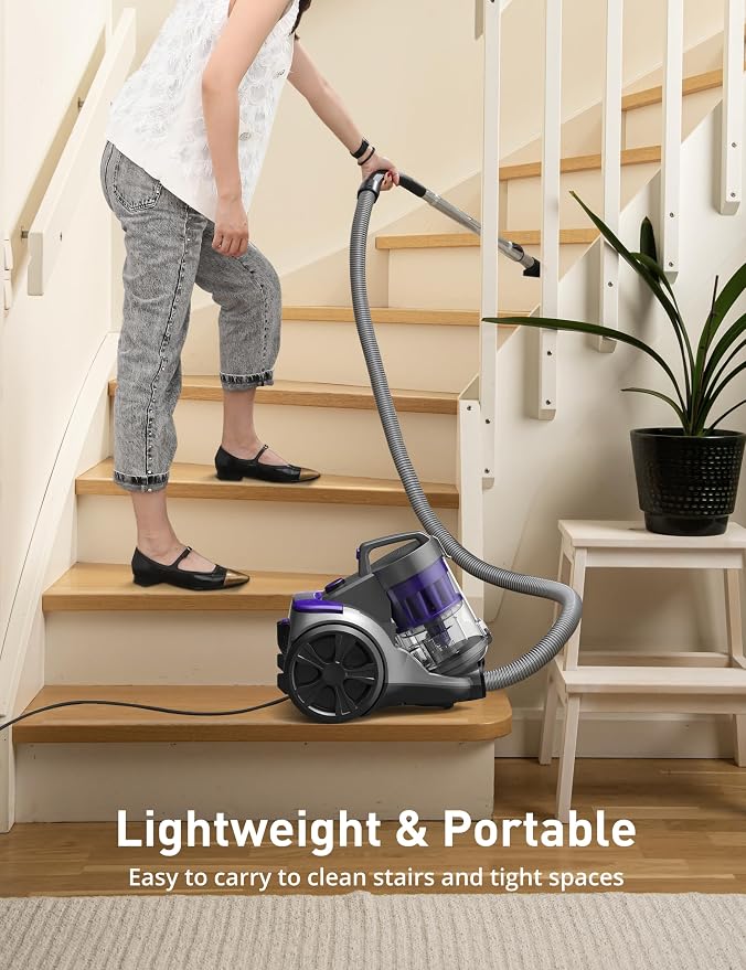 1700W Canister Vacuum Cleaner, 45Kpa Bagless Vacuum Cleaner, Multi-Cyclonic Filtration, 2 Anti-Allergen HEPA, alternate view
