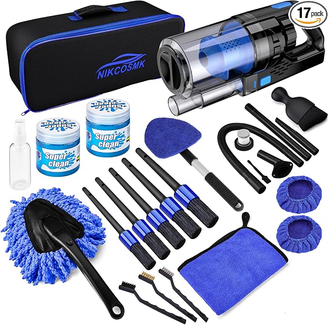 17pcs Car Detailing Kit Interior Cleaner, Car Interior Cleaning Kit with Handheld Car Vacuum, Car Detailing Brushes