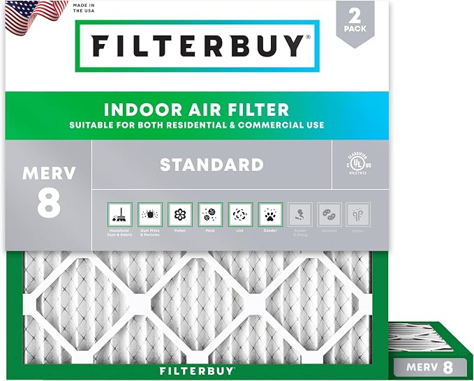 17x17x1 Air Filter MERV 8 Essential Dust & Allergy Defense (2-Pack), Electrostatic Pleated HVAC AC Furnace Filters