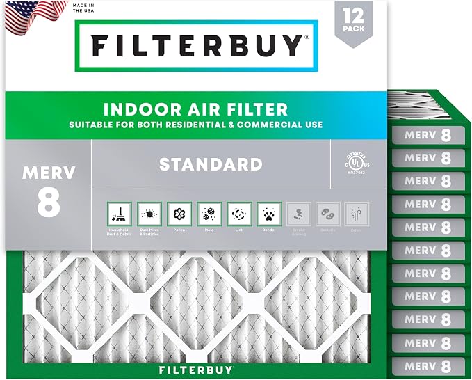 17x17x1 Air Filter MERV 8 Essential Dust & Allergy Defense (12-Pack), Electrostatic Pleated HVAC AC Furnace