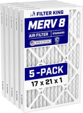17x21x1 Air Filter (MERV 8) (5-Pack) Dust & Allergy Control AC Furnace Filters, MADE IN USA, HVAC, Pleated