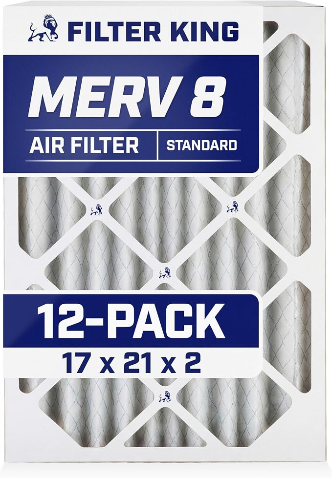 17x21x2 Air Filter (MERV 8) (12-Pack) Dust & Allergy Control AC Furnace Filters, MADE IN USA, HVAC, Pleated, product image