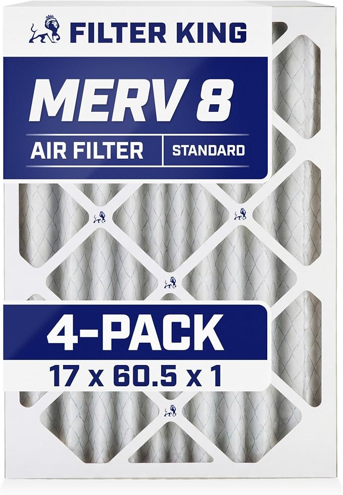 17x60.5x1 Air Filter (MERV 8) (4-Pack) Dust & Allergy Control AC Furnace Filters, MADE IN USA, HVAC, Pleated, Electrostatic