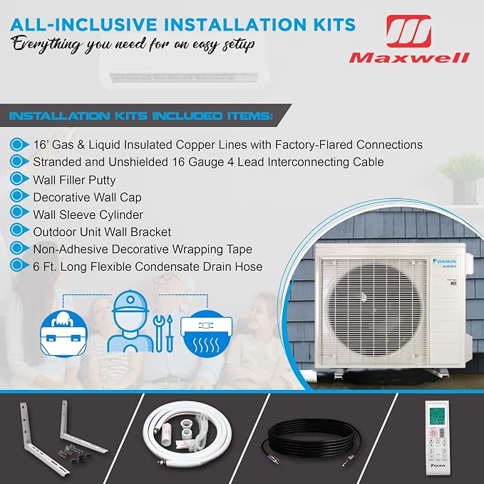 18,000 BTU 21 SEER2 Aurora Low Ambient Ductless Mini Split Air Conditioner Heat Pump with Maxwell 15 ft. Installation Kit and