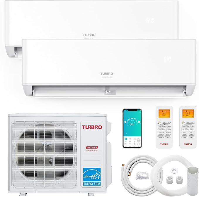 18,000 BTU Dual Zones Mini Split AC/Heating System, R454B, Ductless Multi Zones Inverter Mini Split Air Conditioner with Heat
