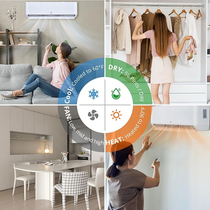 18,000 BTU Ductless Mini Split AC & Heat Pump, 21 SEER2 Inverter, Ultra-Quiet, WiFi & Voice Control, 4 Modes, Cools & Heats