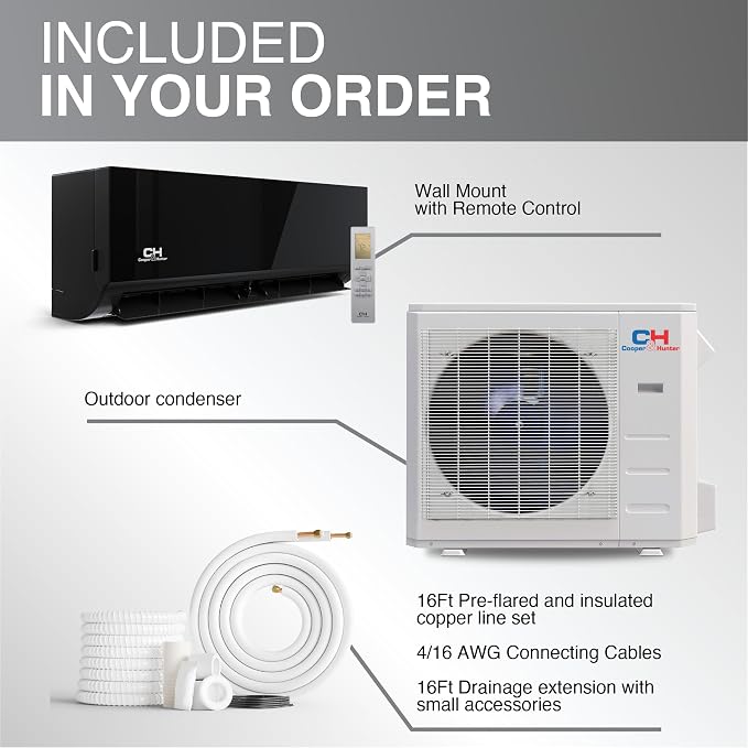 18,000 BTU Ductless Mini Split Air Conditioner & Heat Pump – 24 SEER2 – 230V Inverter – 16FT Installation, alternate product