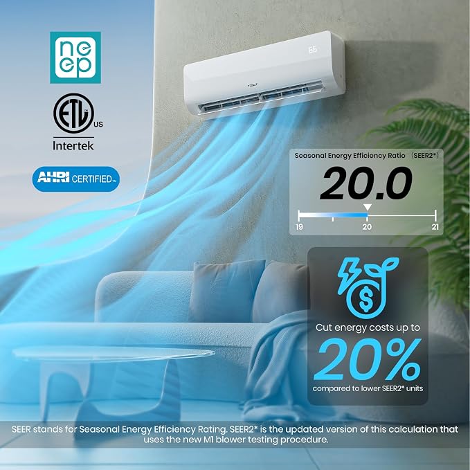 18,000 BTU Mini-Split Air Conditioner, Wifi Enabled Ductless Inverter Split System AC Unit Heating System, Compatible with