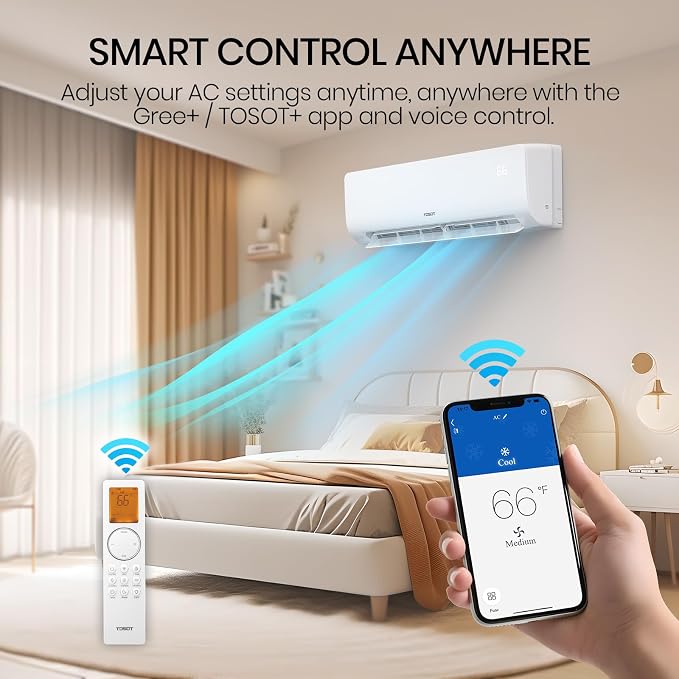 18,000 BTU Mini-Split Air Conditioner, Wifi Enabled Ductless Inverter Split System AC Unit Heating System, Compatible with