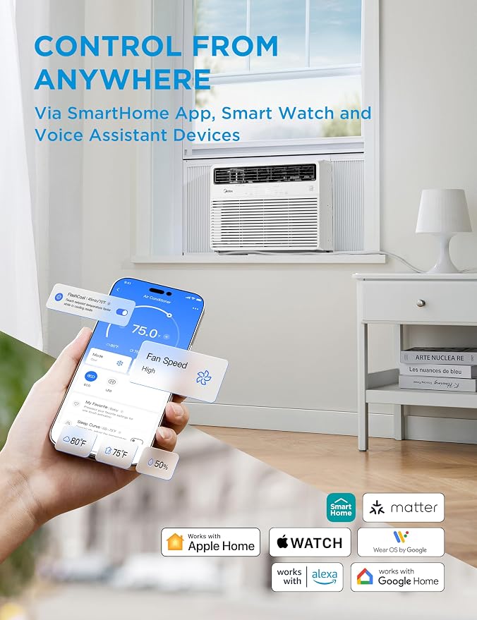 18,000 BTU Smart Inverter Window Air Conditioner with APP, Alexa Control, 208/230V AC Unit Cools up to 1,000 Sq. Ft, Quiet
