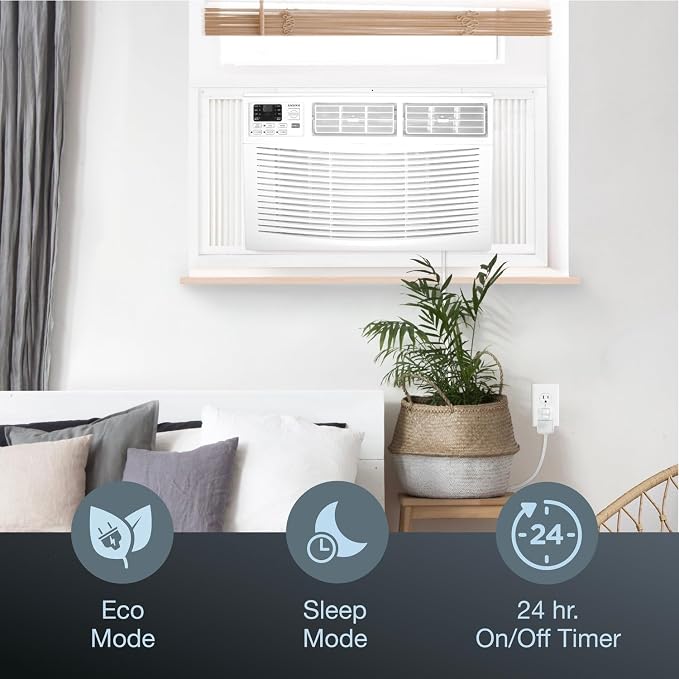 18,000 BTU Window Air Conditioner, 230V, Window AC for Rooms up to 1,000 Sq.Ft with Remote Control, 24H Timer, 3-Speeds