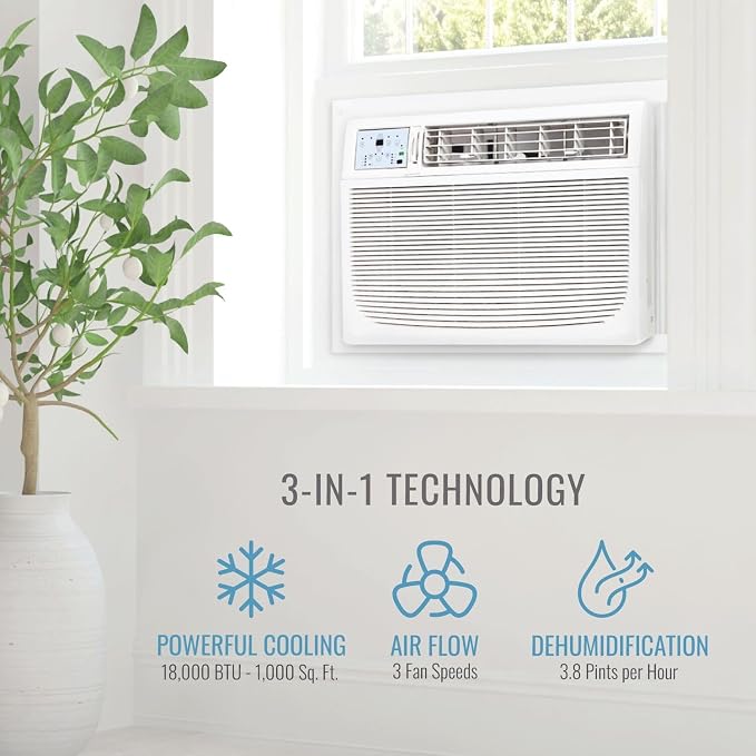 18,000 BTU Window Air Conditioner and Dehumidifier, 230V, Window Unit Air Conditioners for Apartment, Living Room, Bedroom