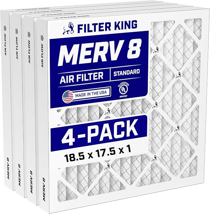 18.5x17.5x1 Air Filter (MERV 8) (4-Pack) Dust & Allergy Control AC Furnace Filters, MADE IN USA, HVAC, Pleated, Electrostatic