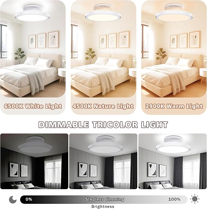 18" Bladeless Ceiling Fan, Low Profile Ceilings Fans with Light for Bedroom, Smart Ceiling Light Fixture with Remote/APP