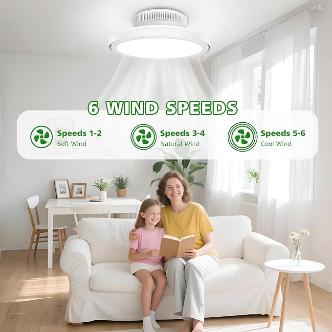 18" Bladeless Ceiling Fan, Low Profile Ceilings Fans with Light for Bedroom, Smart Ceiling Light Fixture with Remote/APP