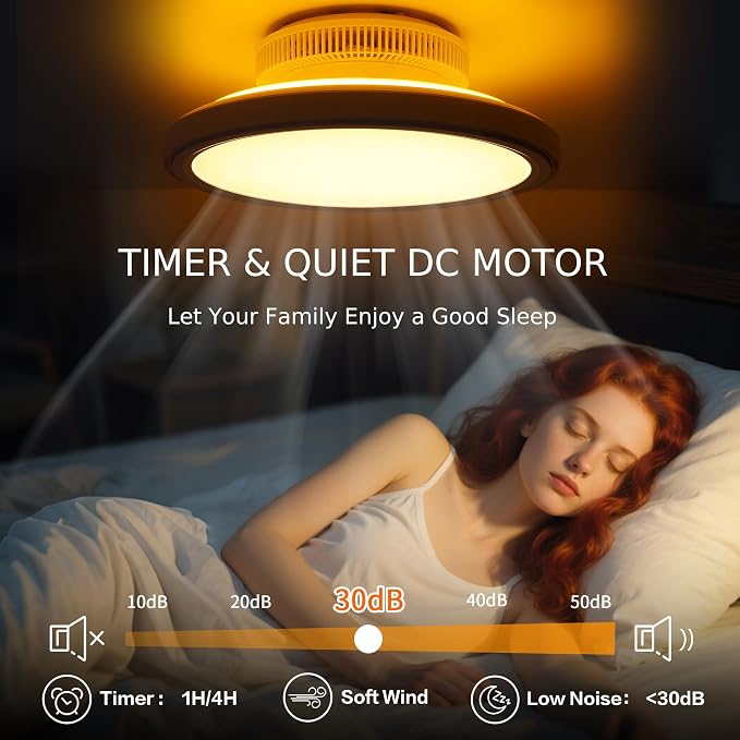 18" Bladeless Ceiling Fan, Low Profile Ceilings Fans with Light for Bedroom, Smart Ceiling Light Fixture with Remote/APP