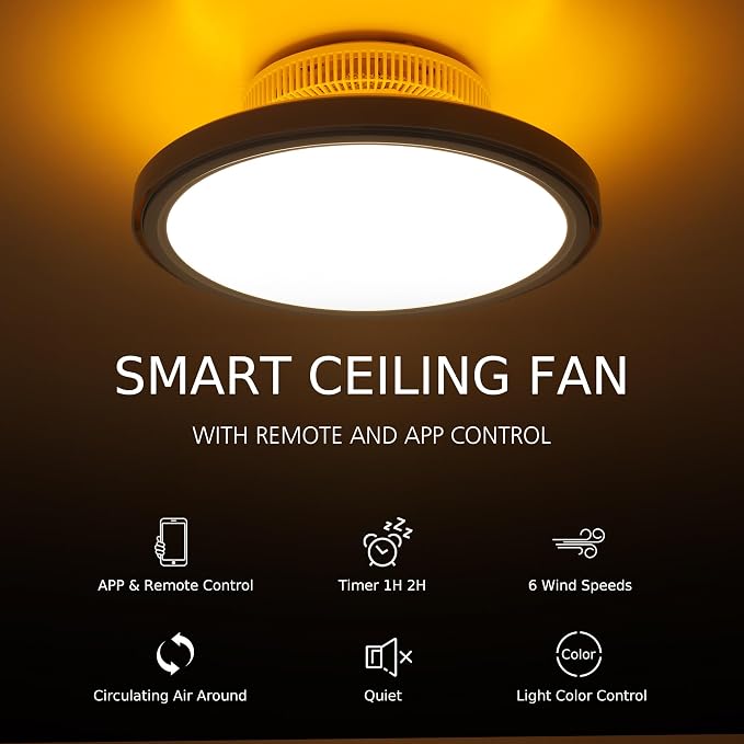 18" Bladeless Ceiling Fan, Low Profile Ceilings Fans with Light for Bedroom, Smart Ceiling Light Fixture with Remote/APP