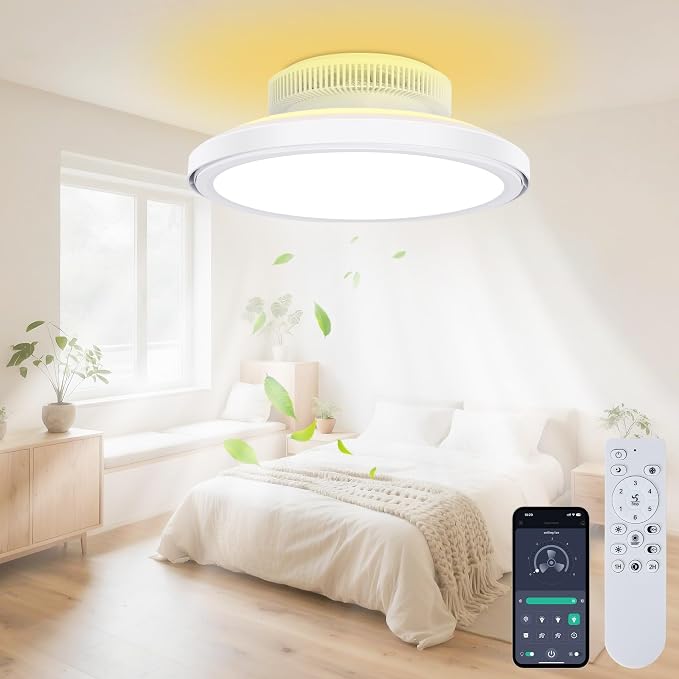 18" Bladeless Ceiling Fan, Low Profile Ceilings Fans with Light for Bedroom, Smart Ceiling Light Fixture with Remote/APP