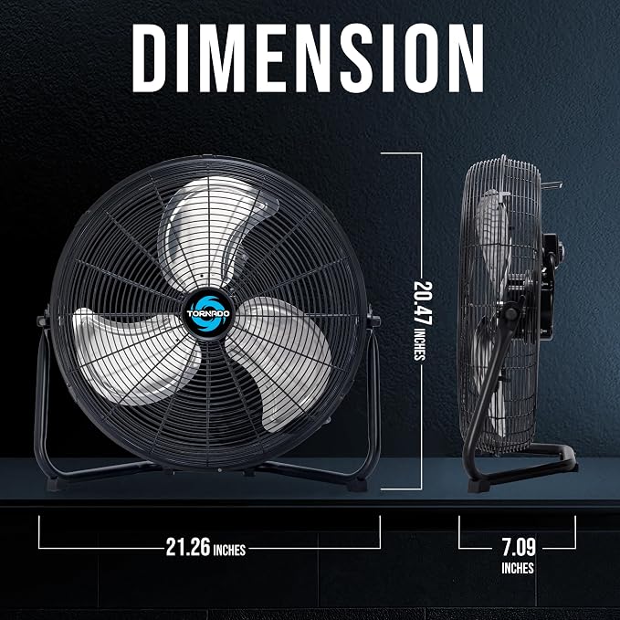 18" High Velocity Floor Fan Industrial Metal 3-Speed Heavy Duty Cooling Fan for Workshop, Garage, Home, Office, 120° Tilt