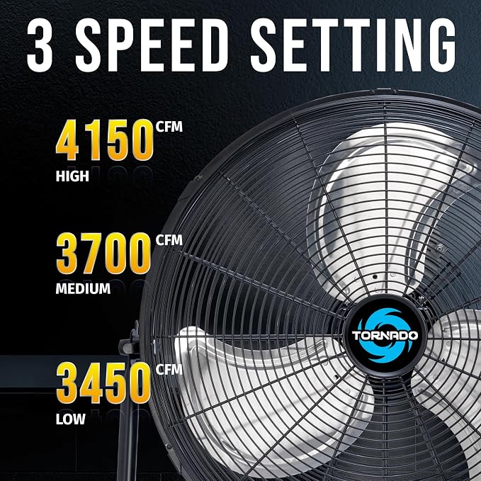 18" High Velocity Floor Fan Industrial Metal 3-Speed Heavy Duty Cooling Fan for Workshop, Garage, Home, Office, 120° Tilt