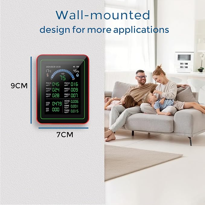 18-in-1 Smart Air Quality Monitor Indoor, CO2/CO/HCHO/TVOC/C6H6/PM0.3-10 Detection, Real-Time Data Logging & Bluetooth Sync