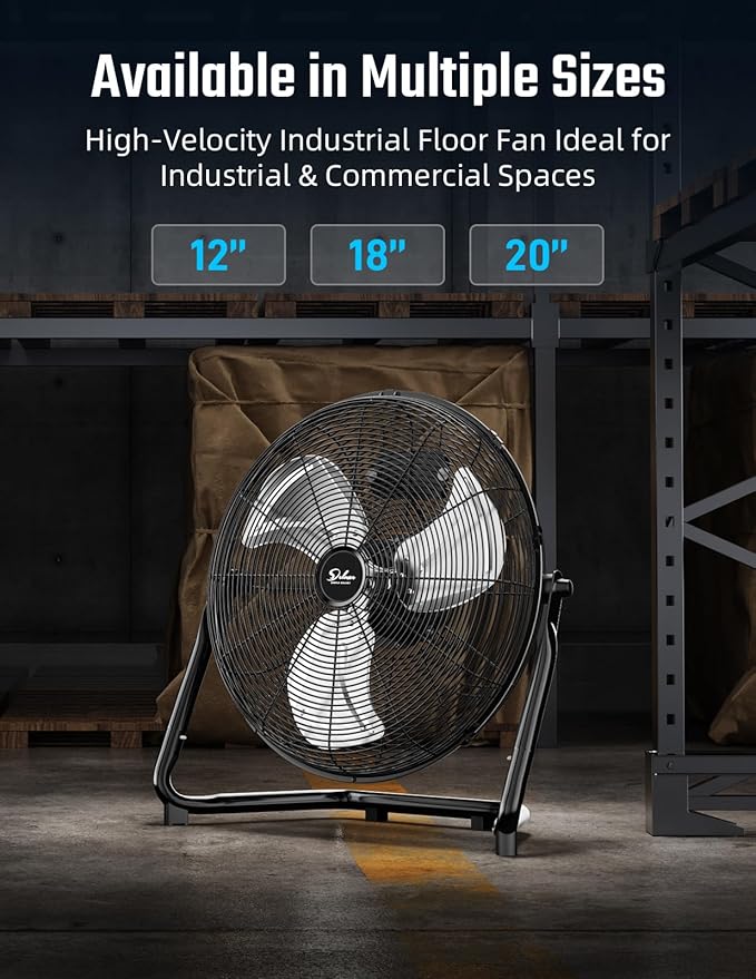 18 Inch 3-Speed High Velocity Heavy Duty Metal Industrial Floor Fan for Warehouse, Workshop, Factory and Basement, Black, 2