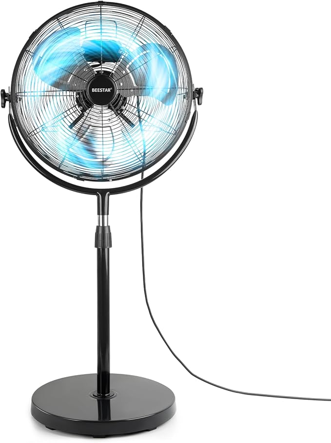 18 Inch Heavy Duty High Velocity Pedestal Fan,Industrial Standing Fan with Adjustable Height and Tilt,3-Speed,Metal for