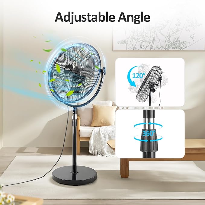 18 Inch Heavy Duty High Velocity Pedestal Fan,Industrial Standing Fan with Adjustable Height and Tilt,3-Speed,Metal for