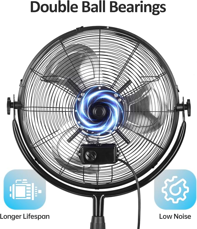 18 Inch Heavy Duty High Velocity Pedestal Fan,Industrial Standing Fan with Adjustable Height and Tilt,3-Speed,Metal for