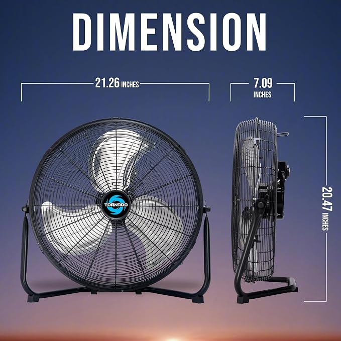 18 Inch High Velocity Floor Fan, Heavy Duty Metal Industrial Fans, 3 Powerful Speed, 120° Adjustable Tilting 6.0 FT Cord - 2