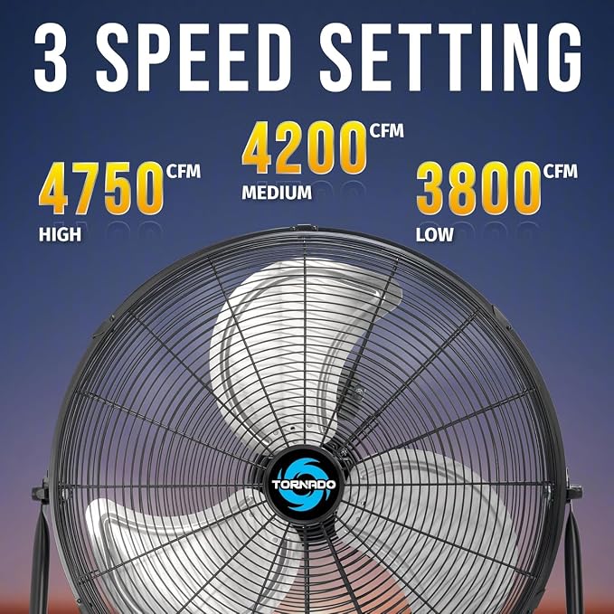 18 Inch High Velocity Floor Fan, Heavy Duty Metal Industrial Fans, 3 Powerful Speed, 120° Adjustable Tilting 6.0 FT Cord - 2