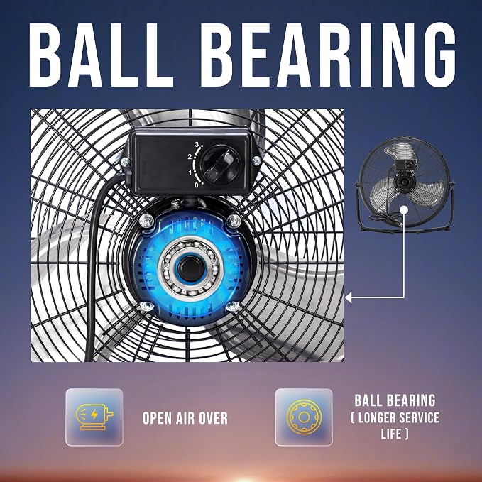 18 Inch High Velocity Floor Fan, Heavy Duty Metal Industrial Fans, 3 Powerful Speed, 120° Adjustable Tilting 6.0 FT Cord - 2