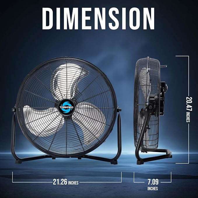18 Inch High Velocity Metal Floor Fan, 3-Speed Powerful Cooling for Industrial, Commercial, and Home Spaces, 120°Tilt, 6.0 FT