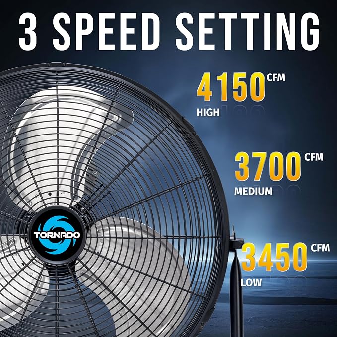 18 Inch High Velocity Metal Floor Fan, 3-Speed Powerful Cooling for Industrial, Commercial, and Home Spaces, 120°Tilt, 6.0 FT