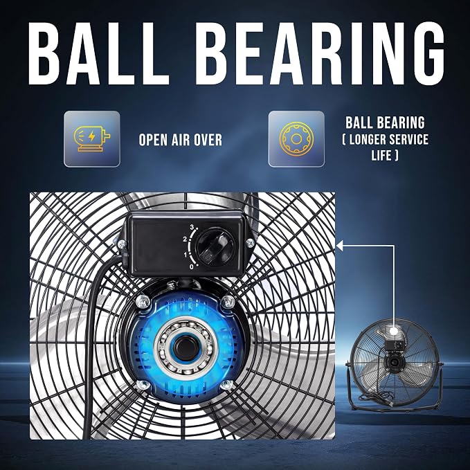18 Inch High Velocity Metal Floor Fan, 3-Speed Powerful Cooling for Industrial, Commercial, and Home Spaces, 120°Tilt, 6.0 FT