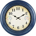 18 Inch Large Outdoor Clock with Thermometer & Hygrometer – Blue Vintage Farmhouse Decor Wall Clock Waterproof for Patio