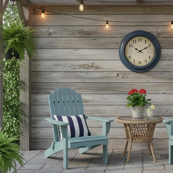 18 Inch Large Outdoor Clock with Thermometer & Hygrometer – Blue Vintage Farmhouse Decor Wall Clock Waterproof for Patio