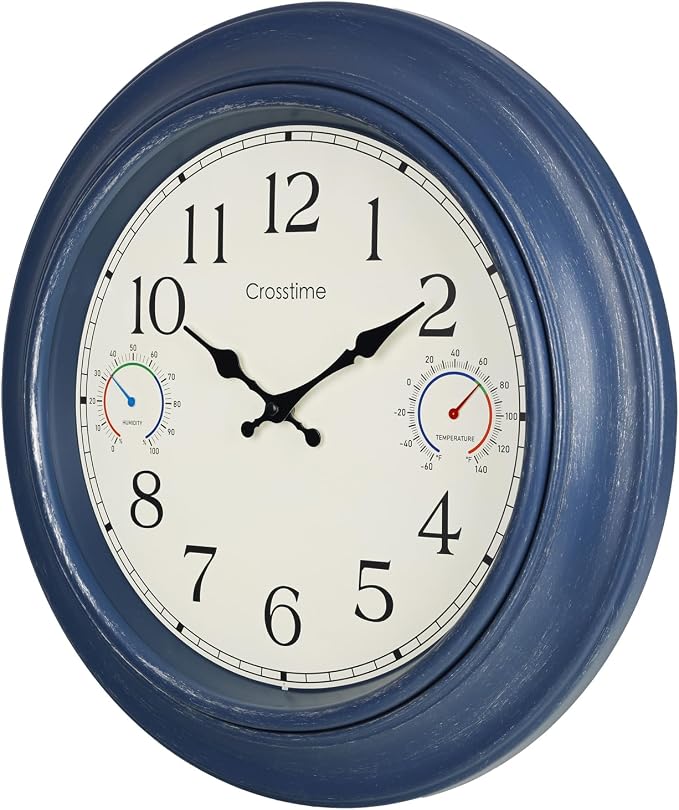 18 Inch Large Outdoor Wall Clock Waterproof with Thermometer & Hygrometer Combo – Vintage Farmhouse Weather Station for