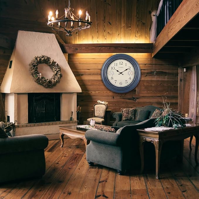 18 Inch Large Outdoor Wall Clock Waterproof with Thermometer & Hygrometer Combo – Vintage Farmhouse Weather Station for