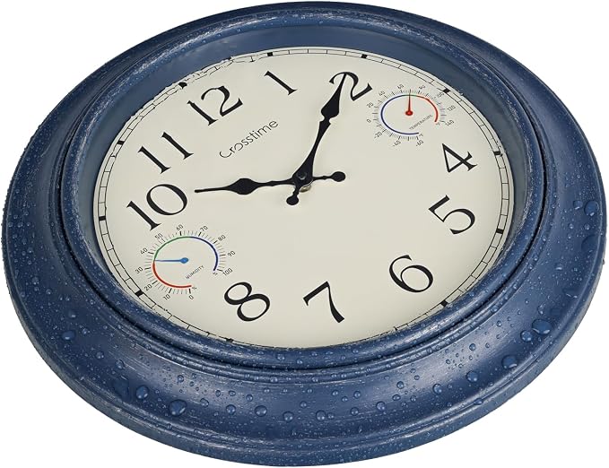 18 Inch Large Outdoor Wall Clock Waterproof with Thermometer & Hygrometer Combo – Vintage Farmhouse Weather Station for