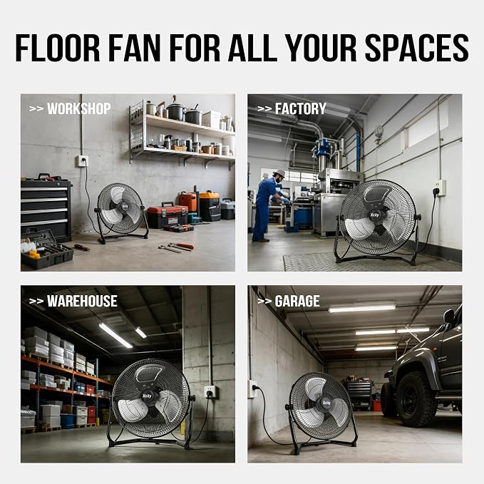 18-Inch Metal Floor Fan, High Velocity 4000 CFM Industrial Fan, 3-Speed & 360° Adjustable Tilt, Heavy Duty for Garage