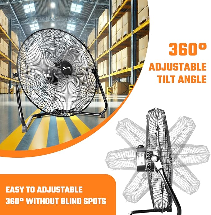 18 Inch Metal Industrial Floor Fans, Max 4012 CFM, Heavy Duty High Velocity Fan with 3-speed and 360°Adjustable Tilt, for