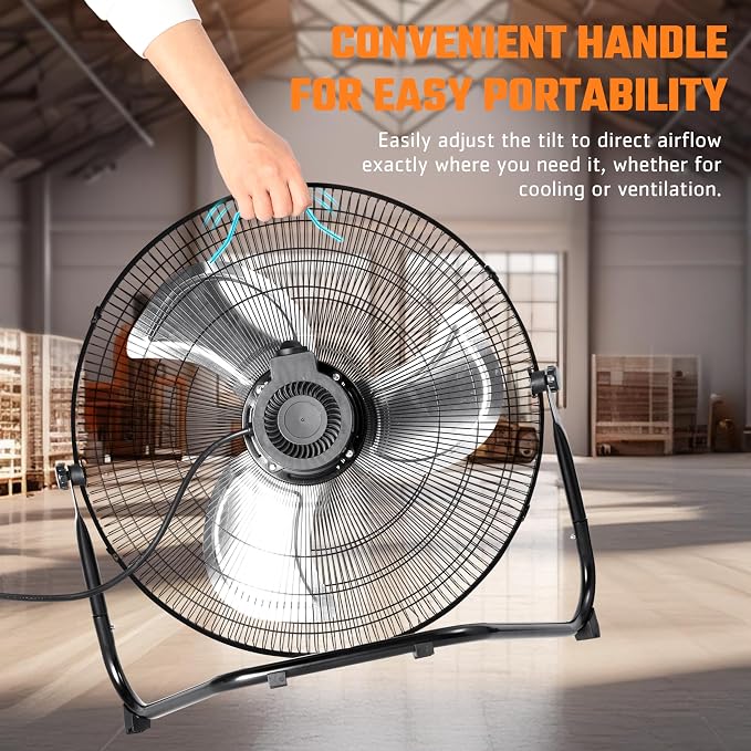 18 Inch Metal Industrial Floor Fans, Max 4012 CFM, Heavy Duty High Velocity Fan with 3-speed and 360°Adjustable Tilt, for