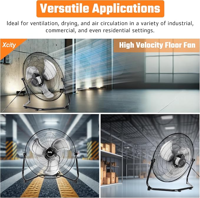 18 Inch Metal Industrial Floor Fans, Max 4012 CFM, Heavy Duty High Velocity Fan with 3-speed and 360°Adjustable Tilt, for