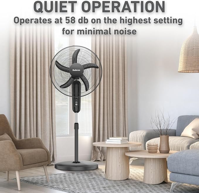 18 Inch Oscillating Stand Fan 3 Speed Powerful Airflow Adjustable Height 30 Degree Tilt Wide Angle Cooling Quiet Operation